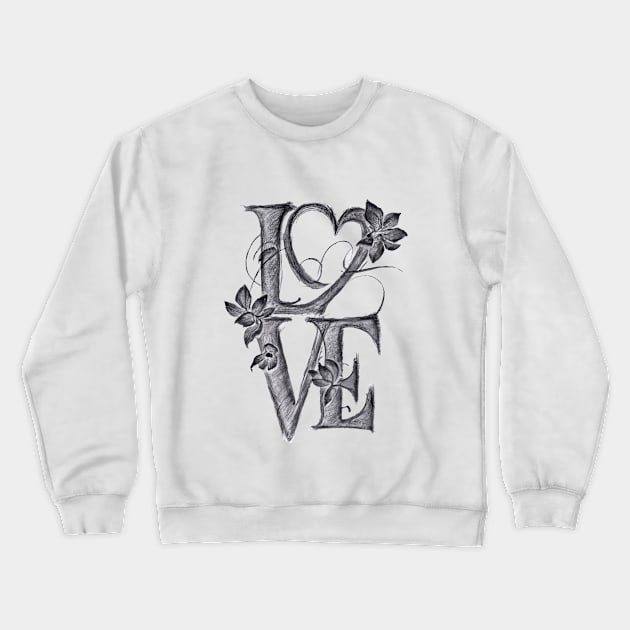 Floral LOVE digital sketch crayon drawing Crewneck Sweatshirt by byNIKA